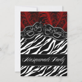 レッドブラックゼブラ仮装舞踏会パーティの招待状 招待状