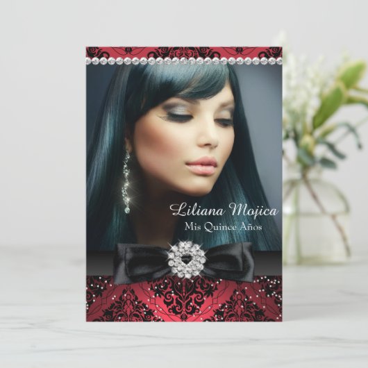 レッドブラックダイアモンドボウダマスクキンセアニェラ 招待状 (スタンド正面)