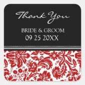 レッドブラックダマスクサンキュー結婚式の引き出物ラベル スクエアシール (正面)