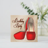 レッドブラックダマスクハイヒールシューズバースデーパーティー 招待状 (スタンド正面)