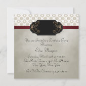 レッドブラックダマスクハイヒールシューズバースデーパーティー 招待状 (裏面)