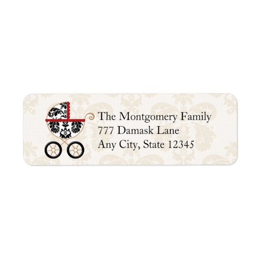 レッドブラックダマスクベビー搬送差出人住所 ラベル (正面)