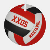 レッドブラックチームカラーズボーイズガールバレーボール ガラスオーナメント (裏面)