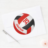 レッドブラックチームカラーズボーイズガールバレーボール ラウンドシール (封筒)