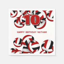 レッドブラックチームカラーバレーボールキッズスポーツパーティー スタンダードカクテルナプキン