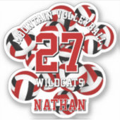 レッドブラックチームカラーバレーボールキッズスポーツ シール (正面)