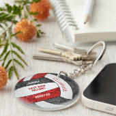 レッドブラックチームカラーバレーボールパーソナライズされたボール キーホルダー (正面右)