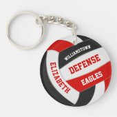 レッドブラックチームカラーバレーボールパーソナライズされたボール キーホルダー (正面)