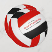 レッドブラックチームカラーバレーボールパーティー 案内状 (正面/裏面)