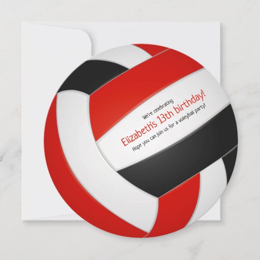 レッドブラックチームカラーバレーボールパーティー 案内状 (正面)
