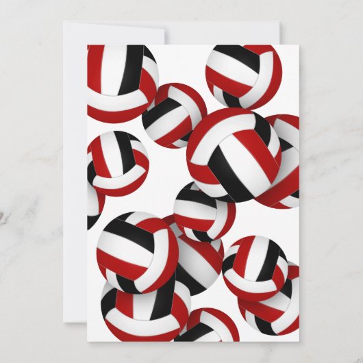 レッドブラックチームカラーバレーボール子供の誕生日 招待状 (裏面)