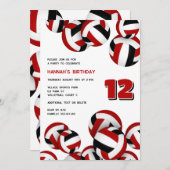 レッドブラックチームカラーバレーボール子供の誕生日 招待状 (正面/裏面)