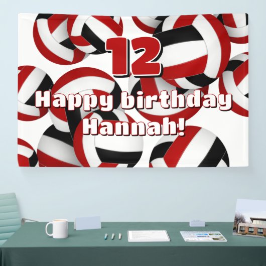 レッドブラックチームカラーバレーボール誕生日パーティー 横断幕 (トレードショー)