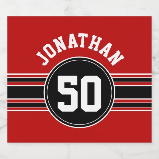 レッドブラックチームジャージーファンギア名番号 ビールラベル (シングルラベル)