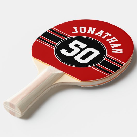 レッドブラックチームジャージーファンギア名番号 卓球ラケット (正面アングル)