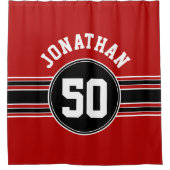 レッドブラックチームジャージーファンギア（名前番号） シャワーカーテン (正面)