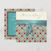 レッドブラックティール（緑がかった色）ブルーブラウンスターボーイズ赤ちゃんシャワー 招待状 (正面/裏面)