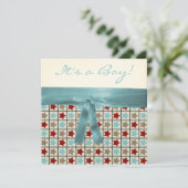 レッドブラックティール（緑がかった色）ブルーブラウンスターボーイズ赤ちゃんシャワー 招待状 (スタンド正面)