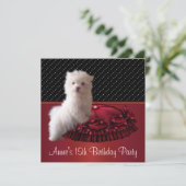 レッドブラックドットパピー15誕生日招待状 招待状 (スタンド正面)