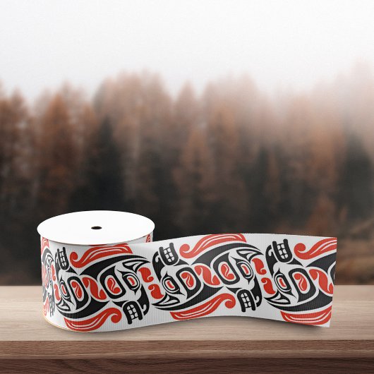 レッドブラックハイダホースシンボル先住民プライドパターン グログランリボン