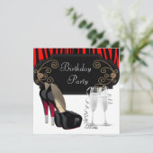 レッドブラックハイヒールシューズバースデーパーティー 招待状 (スタンド正面)