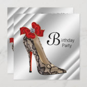 レッドブラックハイヒールシューバースデーパーティー 招待状 (正面/裏面)