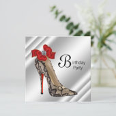 レッドブラックハイヒールシューバースデーパーティー 招待状 (スタンド正面)