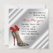 レッドブラックハイヒールシューバースデーパーティー 招待状 (裏面)