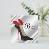 レッドブラックハイヒールシューバースデーパーティー 招待状 (スタンド正面)