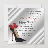 レッドブラックハイヒールシューバースデーパーティー 招待状 (裏面)