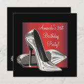 レッドブラックハイヒール女性21st誕生日 招待状 (正面/裏面)