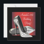 レッドブラックハイヒール女性21st誕生日 招待状<br><div class="desc">上品なプラチナ銀のハイヒール赤と黒の女性の21歳の誕生日パーティーの招待。Zazzle.comに参加</div>