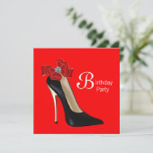 レッドブラックハイヒール靴バースデーパーティーへの招待 招待状 (スタンド正面)