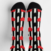 レッドブラックハートオン白黒ストライプ ソックス (上部)