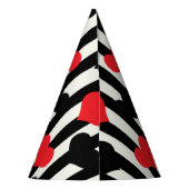 レッドブラックハートオン白黒ストライプ パーティーハット (裏面)