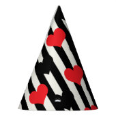 レッドブラックハートオン白黒ストライプ パーティーハット (左)