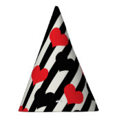 レッドブラックハートオン白黒ストライプ パーティーハット (右)