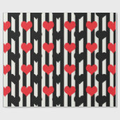 レッドブラックハートオン白黒ストライプ ラッピングペーパー (フラット)