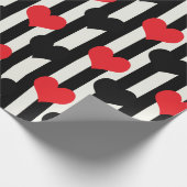 レッドブラックハートオン白黒ストライプ ラッピングペーパー (角)