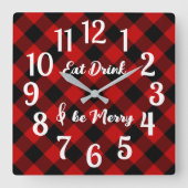 レッドブラックバッファロージンジャムチェックアクリルウォールクロック スクエア壁時計 (正面)