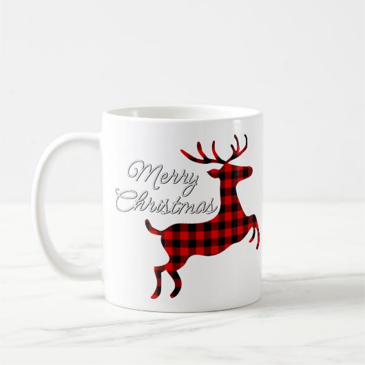 レッドブラックバッファローチェックでメリークリスマスバック コーヒーマグカップ (左)