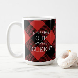 レッドブラックバッファローチェックのプレイドおもしろいクリスマス コーヒーマグカップ