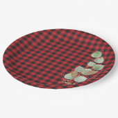 レッドブラックバッファローチェックグリッターセージ植物学 ペーパープレート (アングル)