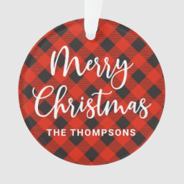 レッドブラックバッファローチェックメリークリスマス オーナメント