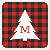 レッドブラックバッファローチェックモノグラムクリスマスホリデー スクエアシール (正面)