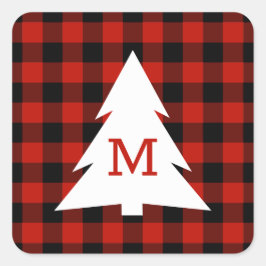 レッドブラックバッファローチェックモノグラムクリスマスホリデー スクエアシール