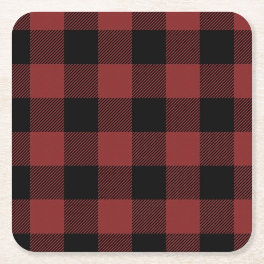 レッドブラックバッファローチェック スクエアペーパーコースター (正面)