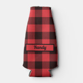 レッドブラックバッファローパーソナライズされたプレイド ボトルクーラー (正面)