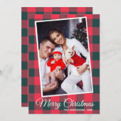 レッドブラックバッファロープレイドカスタム写真クリスマス 招待状 (正面/裏面)