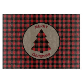 レッドブラックバッファロープレイドクリスマスツリー カッティングボード